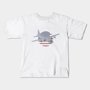 Air Force C-130 Hercules with US Flag Kids T-Shirt